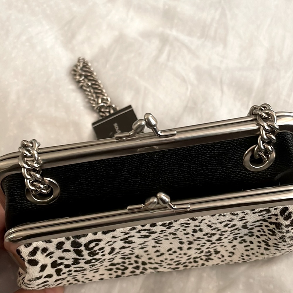 Leopard Print Mini Frame Bag with Chain Strap - Black & White - Picture 2 of 7